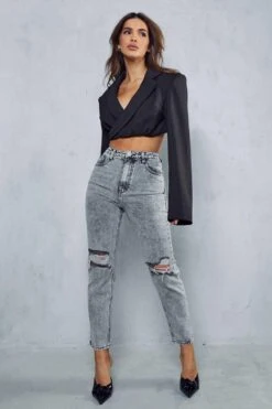 Acid Wash Distressed Mom Jeans -Cheap Dress Store black acid wash distressed mom jeans 3