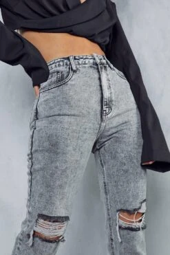Acid Wash Distressed Mom Jeans -Cheap Dress Store black acid wash distressed mom jeans 5