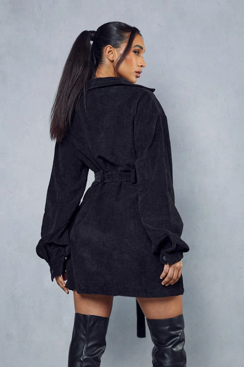 Balloon Sleeve Belted Cord Dress 3 Balloon Sleeve Belted Cord Dress - Image 3