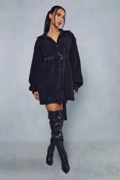 Balloon Sleeve Belted Cord Dress 9 Balloon Sleeve Belted Cord Dress -Cheap Dress Store black balloon sleeve belted cord dress 3