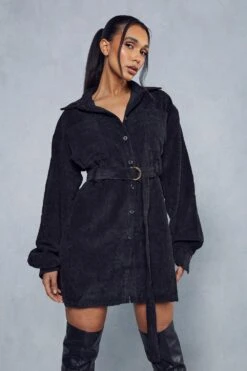 Balloon Sleeve Belted Cord Dress 10 Balloon Sleeve Belted Cord Dress -Cheap Dress Store black balloon sleeve belted cord dress 4