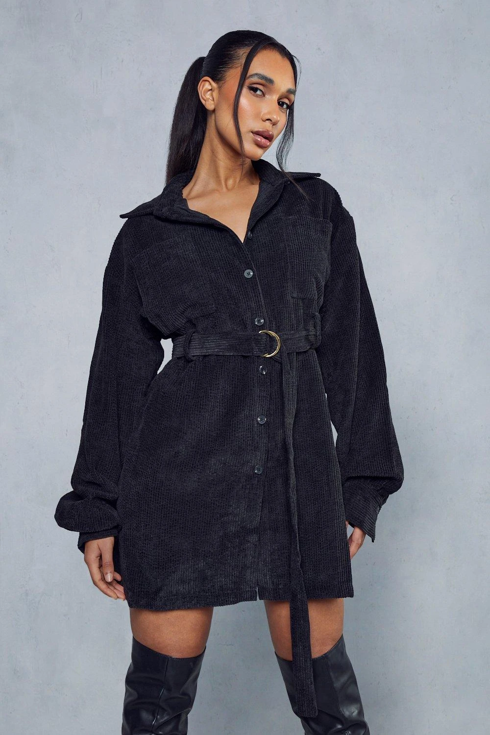 Balloon Sleeve Belted Cord Dress 5 Balloon Sleeve Belted Cord Dress - Image 5