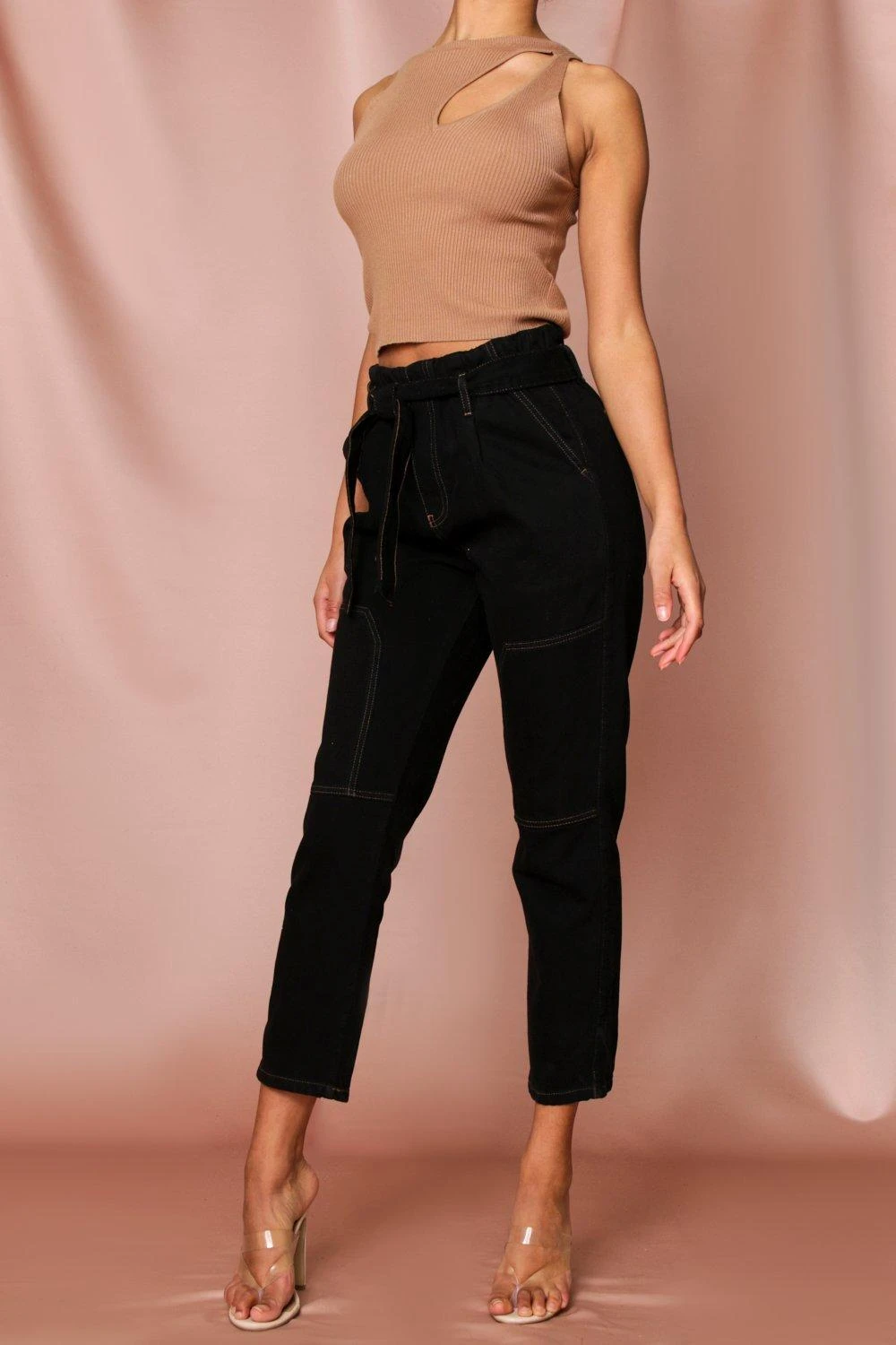 Contrast Stitch Belted Mom Jean 3 Contrast Stitch Belted Mom Jean - Image 3