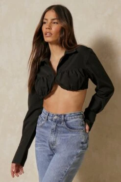 Discodaydream Ruched Bust Cropped Shirt 10 Discodaydream Ruched Bust Cropped Shirt -Cheap Dress Store black discodaydream ruched bust cropped shirt 4