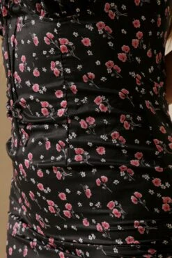 Ditsy Floral Ruched Cup Slip Dress -Cheap Dress Store black ditsy floral ruched cup slip dress 5