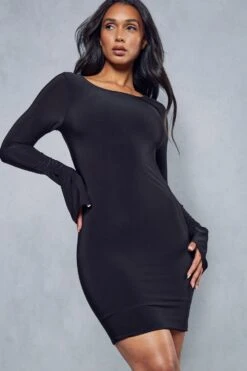 Double Layer Slinky Split Sleeve Low Back Mini Dress