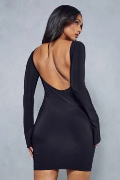 Double Layer Slinky Split Sleeve Low Back Mini Dress -Cheap Dress Store black double layer slinky split sleeve low back mini dress 4