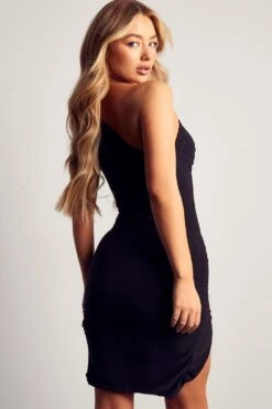 Double Layer Twist Ruched Midi Dress -Cheap Dress Store black double layer twist ruched midi dress 2