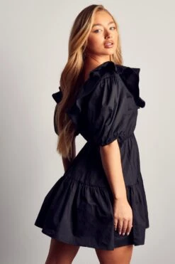 Extreme Frill Tiered Plunge Smock Dress -Cheap Dress Store black extreme frill tiered plunge smock dress 2