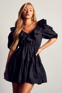 Extreme Frill Tiered Plunge Smock Dress