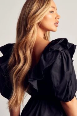 Extreme Frill Tiered Plunge Smock Dress -Cheap Dress Store black extreme frill tiered plunge smock dress 4