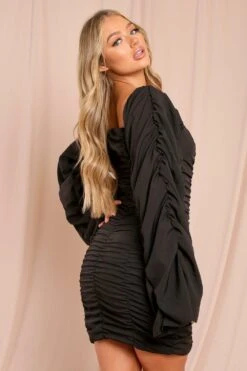 Extreme Ruched Bodycon Mini Dress -Cheap Dress Store black extreme ruched bodycon mini dress 3