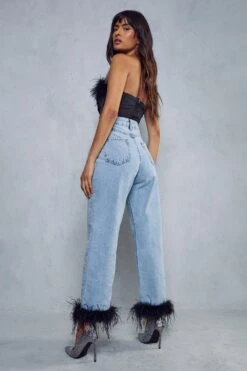 Feather Trim Straight Leg Jean -Cheap Dress Store black feather trim straight leg jean 2