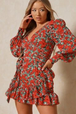 Floral Frill Wrap Dress 7 Floral Frill Wrap Dress -Cheap Dress Store black floral frill wrap dress 3
