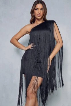 Fringed Tassle One Shoulder Mini Dress
