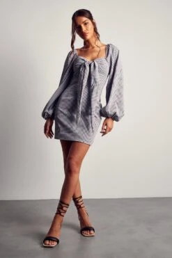 Gingham Tie Front Puff Sleeve Mini Dress 8 Gingham Tie Front Puff Sleeve Mini Dress -Cheap Dress Store black gingham tie front puff sleeve mini dress 3