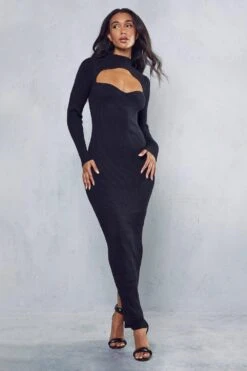 High Neck Cut Out Knitted Maxi Dress