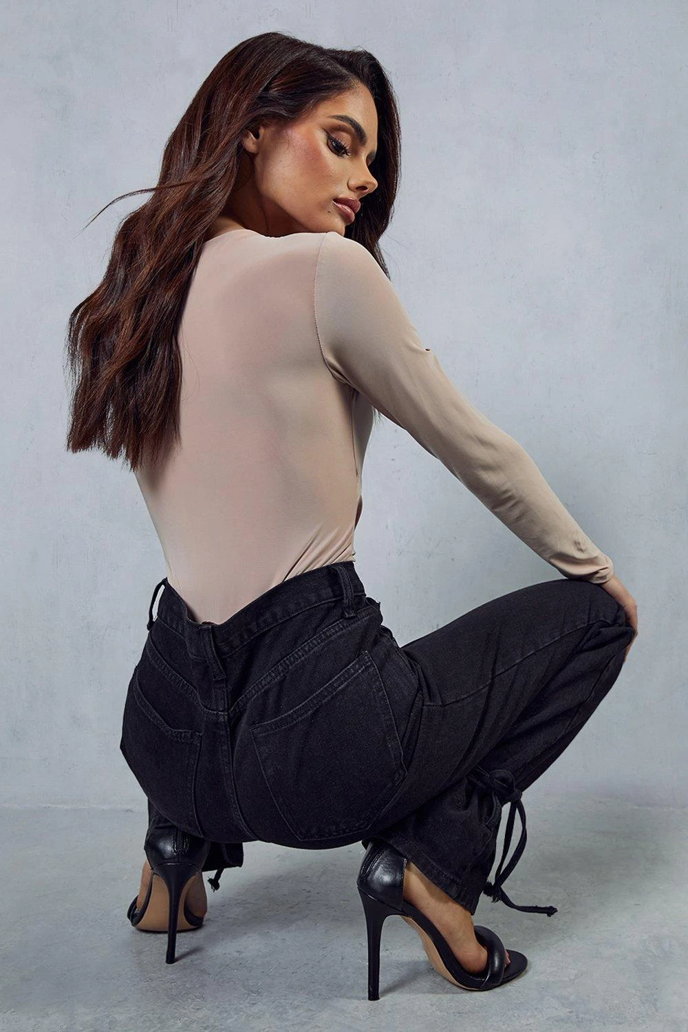 High Waisted Tie Hem Detail Jeans 2 High Waisted Tie Hem Detail Jeans - Image 2