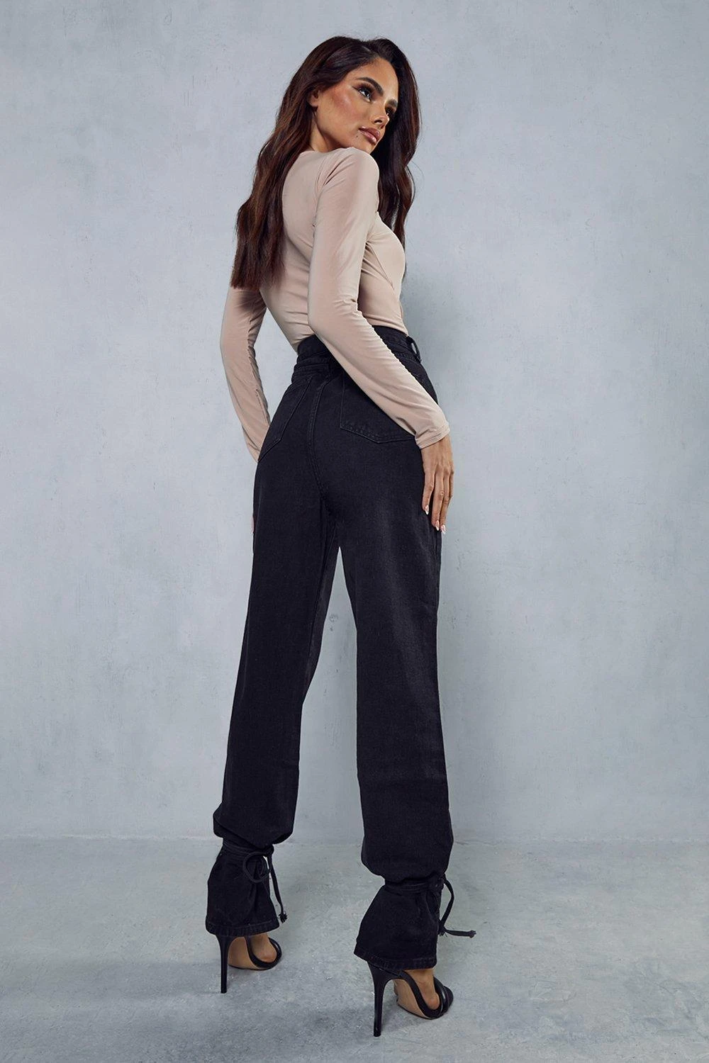 High Waisted Tie Hem Detail Jeans 3 High Waisted Tie Hem Detail Jeans - Image 3