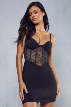 Lace Insert Corset Cupped Mini Dress