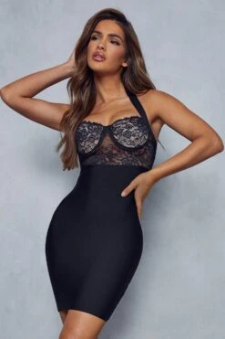 Lexi Wood Premium Bandage Lace Bust Halterneck Dress