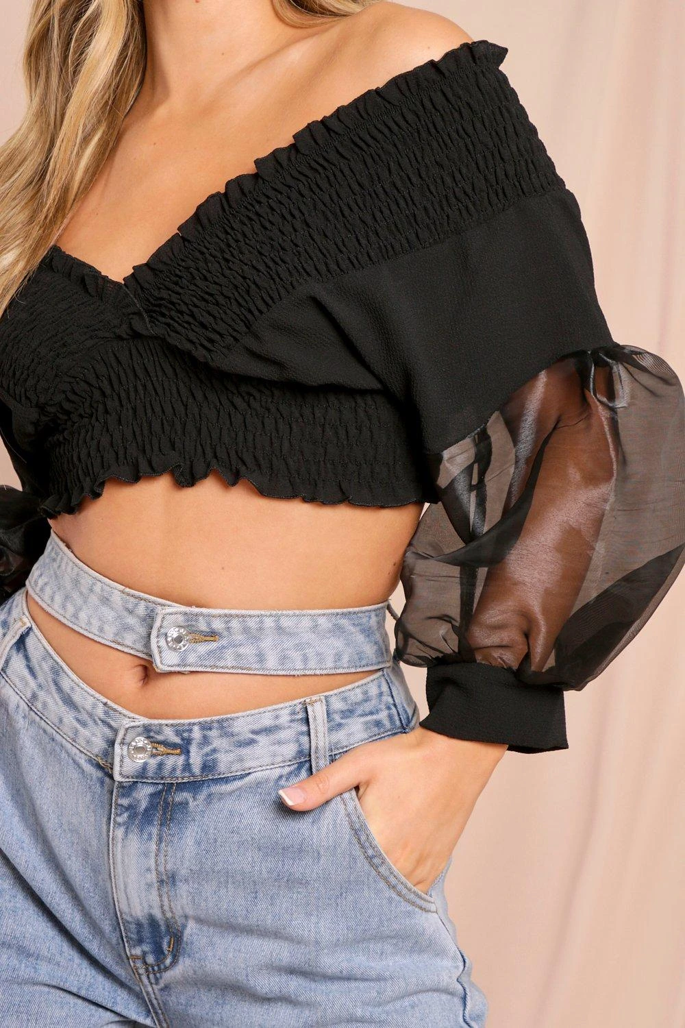 Organza Sleeve Off Shoulder Top 2 Organza Sleeve Off Shoulder Top - Image 2