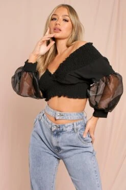 Organza Sleeve Off Shoulder Top 6 Organza Sleeve Off Shoulder Top -Cheap Dress Store black organza sleeve off shoulder top 2