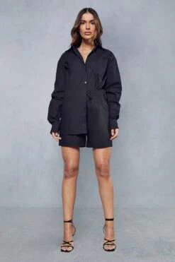 Oversized Linen Look Shirt 9 Oversized Linen Look Shirt -Cheap Dress Store black oversized linen look shirt 3