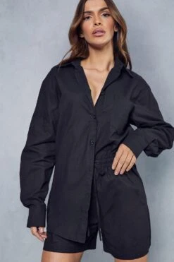 Oversized Linen Look Shirt 10 Oversized Linen Look Shirt -Cheap Dress Store black oversized linen look shirt 4