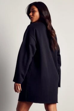 Oversized Raw Hem Sweater Dress -Cheap Dress Store black oversized raw hem sweater dress 2