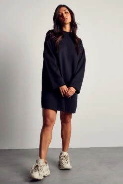Oversized Raw Hem Sweater Dress -Cheap Dress Store black oversized raw hem sweater dress 3