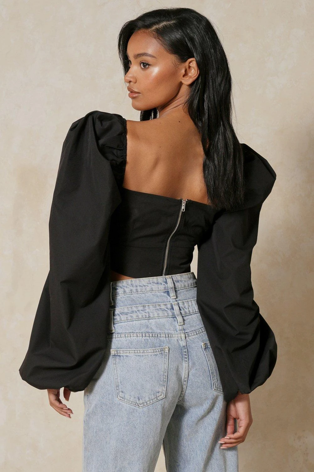 Poplin Ruched Cup Puff Sleeve Crop Top 3 Poplin Ruched Cup Puff Sleeve Crop Top - Image 3