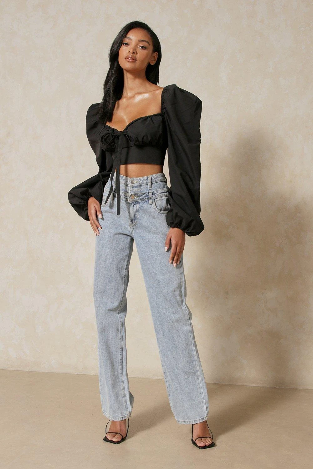 Poplin Ruched Cup Puff Sleeve Crop Top 4 Poplin Ruched Cup Puff Sleeve Crop Top - Image 4
