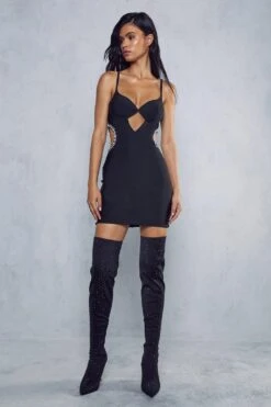 Premium Bandage Diamante Trim Cupped Dress -Cheap Dress Store black premium bandage diamante trim cupped dress 3