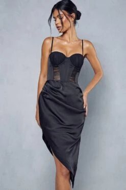 Premium Mesh Insert Corset Satin Wrap Midi Dress 10 Premium Mesh Insert Corset Satin Wrap Midi Dress -Cheap Dress Store black premium mesh insert corset satin wrap midi dress 4