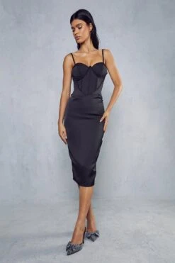 Premium Satin Corsetry Bodycon Midi Dress