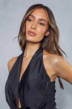 Premium Satin Twist Detail Mini Dress -Cheap Dress Store black premium satin twist detail mini dress 4