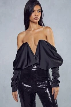 Premium Satin V Bar Draped Top