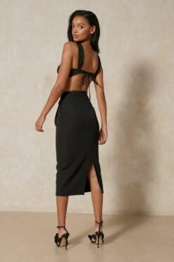 Premium Strap Detail Cut Out Midi Dress -Cheap Dress Store black premium strap detail cut out midi dress 2