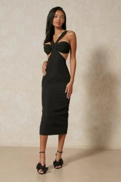 Premium Strap Detail Cut Out Midi Dress -Cheap Dress Store black premium strap detail cut out midi dress 3