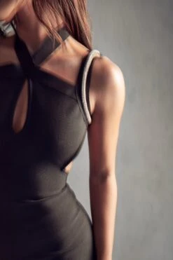 Recycled Bandage Diamante Strap Dress -Cheap Dress Store black recycled bandage diamante strap dress 4