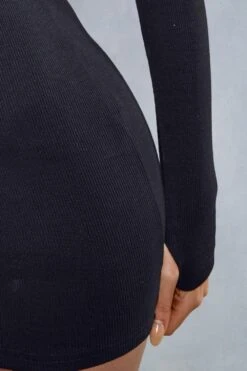 Rib Collared Bodycon Mini Dress -Cheap Dress Store black rib collared bodycon mini dress 5