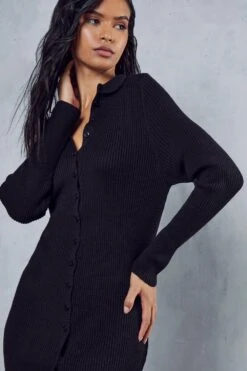 Rib Knit Long Sleeve Dress -Cheap Dress Store black rib knit long sleeve dress 4