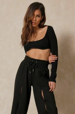 Ribbed Scoop Neck Underboob Crop Top -Cheap Dress Store black ribbed scoop neck underboob crop top 4