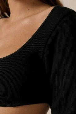 Ribbed Scoop Neck Underboob Crop Top -Cheap Dress Store black ribbed scoop neck underboob crop top 5