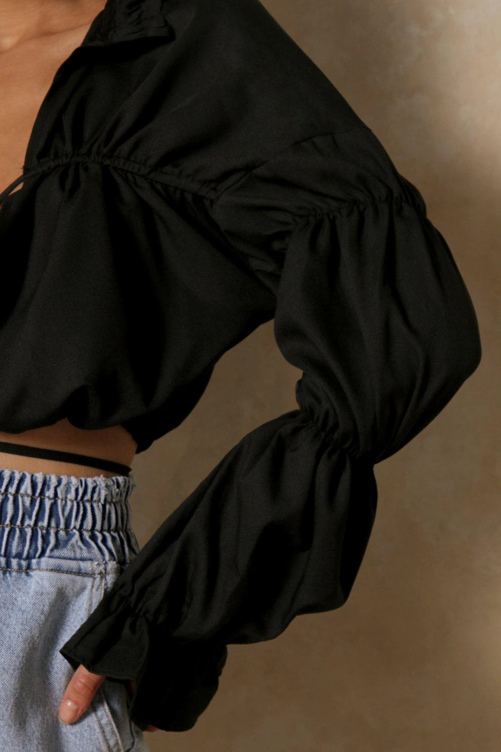 Ruched Tie Front Balloon Sleeve Blouse 2 Ruched Tie Front Balloon Sleeve Blouse - Image 2