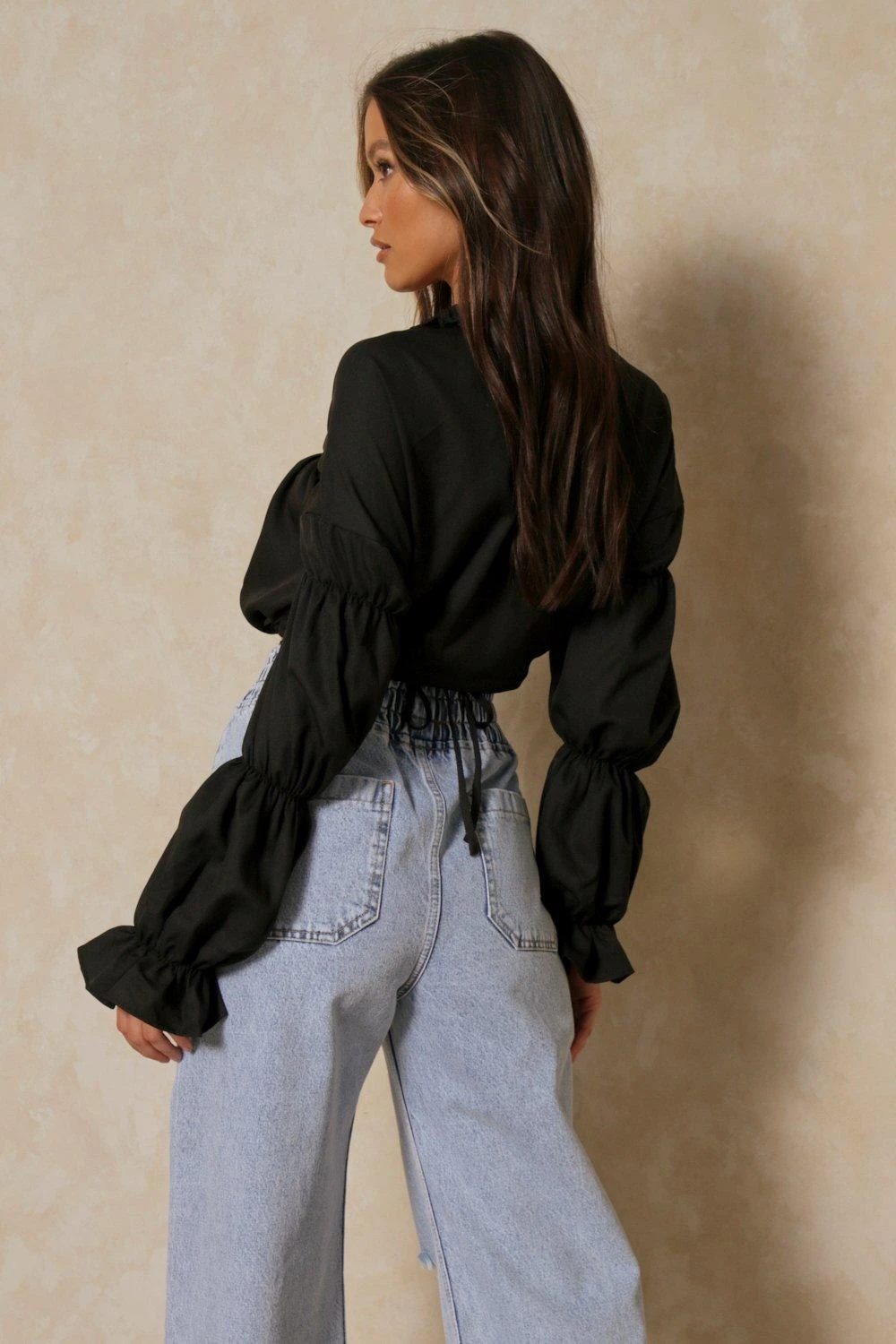 Ruched Tie Front Balloon Sleeve Blouse 3 Ruched Tie Front Balloon Sleeve Blouse - Image 3