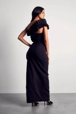 Ruffle Detail One Shoulder Maxi Dress -Cheap Dress Store black ruffle detail one shoulder maxi dress 2