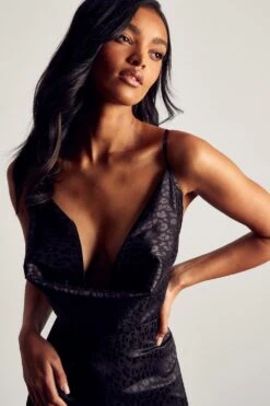 Cheap Dress Store -Cheap Dress Store black satin jacquard cowl ruched midi dress 1