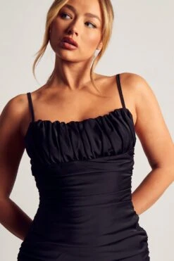 Cheap Dress Store -Cheap Dress Store black satin ruched side strappy dress 1